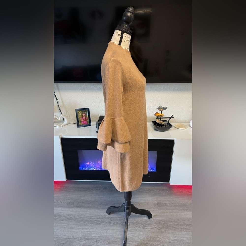 Anthropologie Claudette Ruffled Sleeve Mini
Sweater Dress Camel Brown sz M - Picture 11 of 16